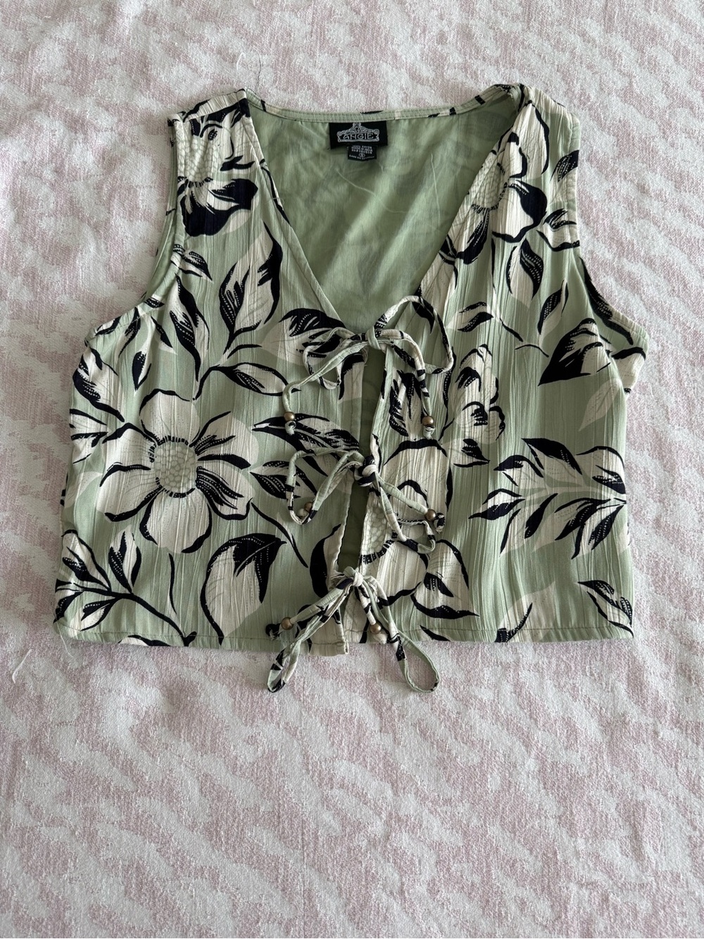 Angie Sage Green Floral Lace-Up Camisole
